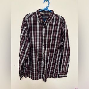 Arnold Palmer burgundy and white plaid size L neck 16.5 preppy casual office